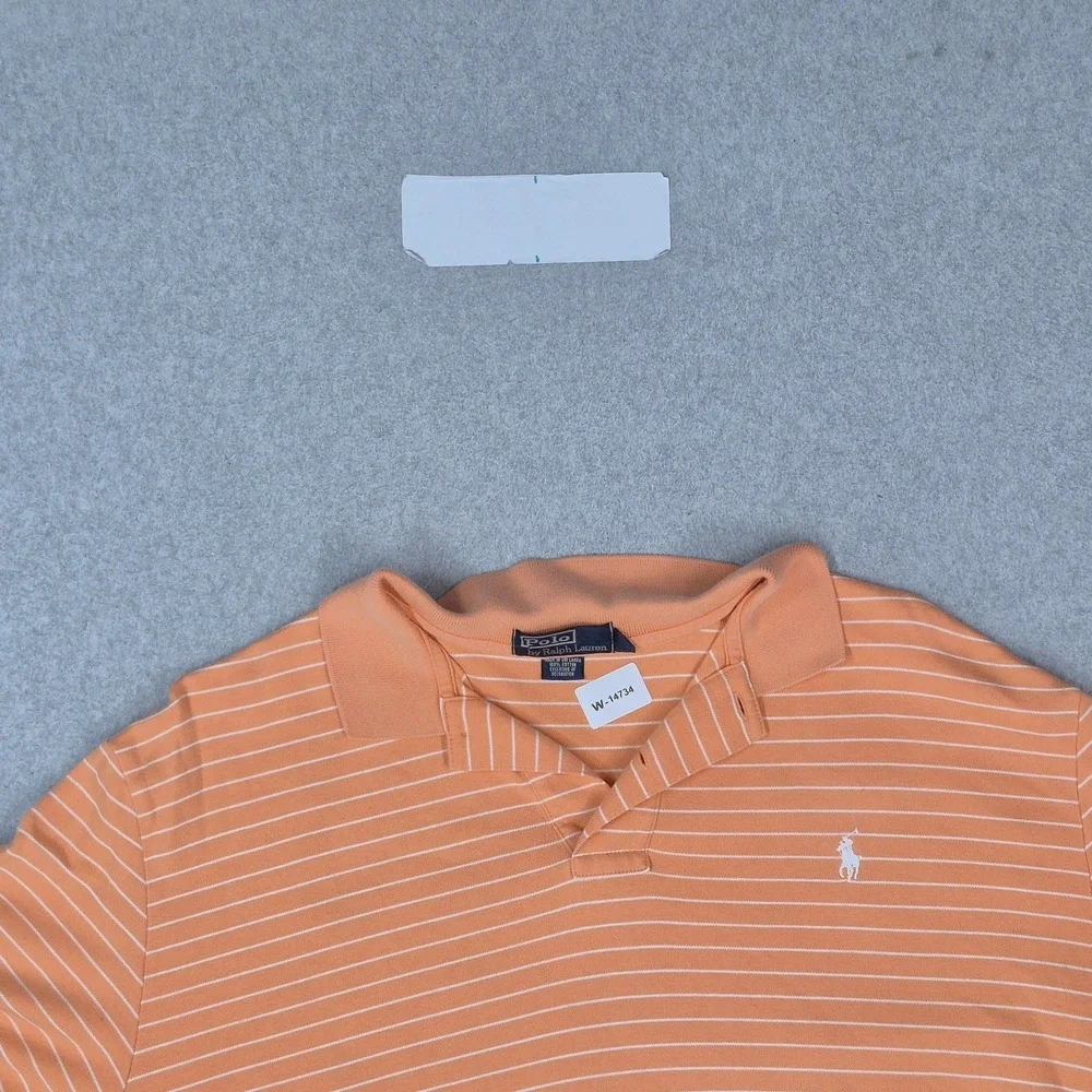 VINTAGE Polo Ralph Lauren Men Polo XL Orange Striped Logo Embroidered Collar